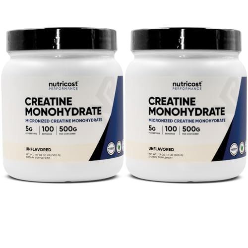 Nutricost Creatine Monohydrate Powder (2 Pack) - 5g per Serving, 100 Servings, 500g (17.9 oz) - Scoop Included