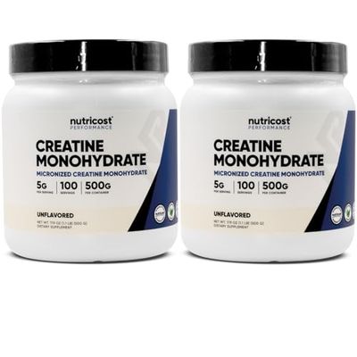 Nutricost Creatine Monohydrate Powder (2 Pack) - 5g per Serving, 100 Servings, 500g (17.9 oz) - Scoop Included