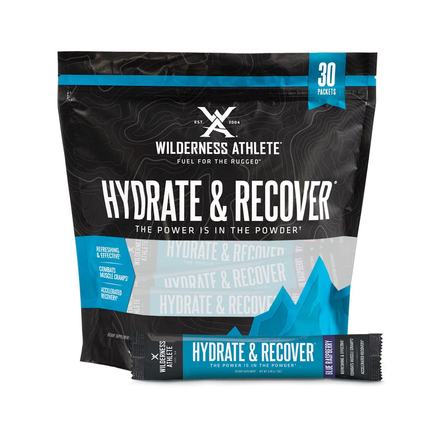 Wilderness Athlete - Hydrate Recover Liquid Hydration Packets Electrolyte Drink Mix - Recover Faster with Bcaas - 30 Single Serving Hydrate Packets (Blue Raspberry)