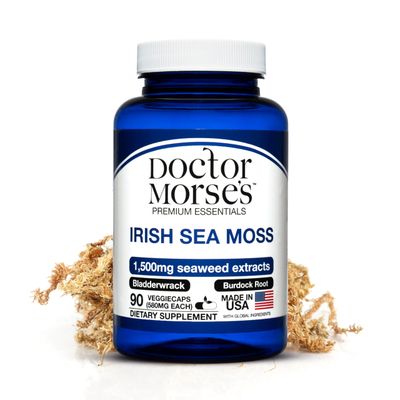 Irish Sea Moss Advanced Supplement Capsules 1500mg, Ultra Potent Seamoss Advanced with Bladderwrack Burdock Root, Made in FDA-Registered, NSF-Certified Facility, Overall Health Support, 90 Capsules