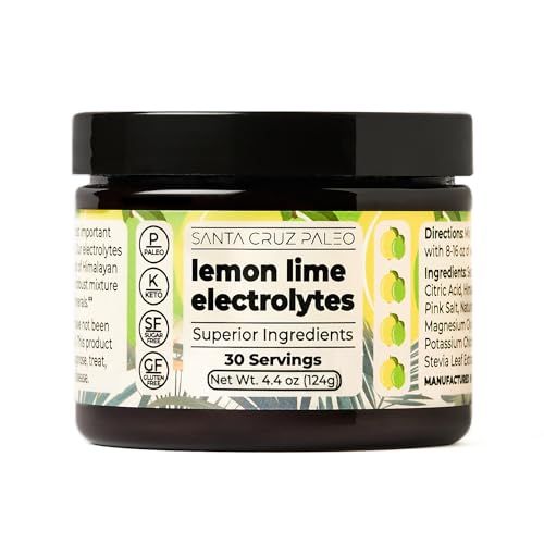 Santa Cruz Paleo Electrolyte Powder Lemon Lime with Himalayan Sea Salt, Magnesium, Potassium, Sugar-Free, 30 Servings