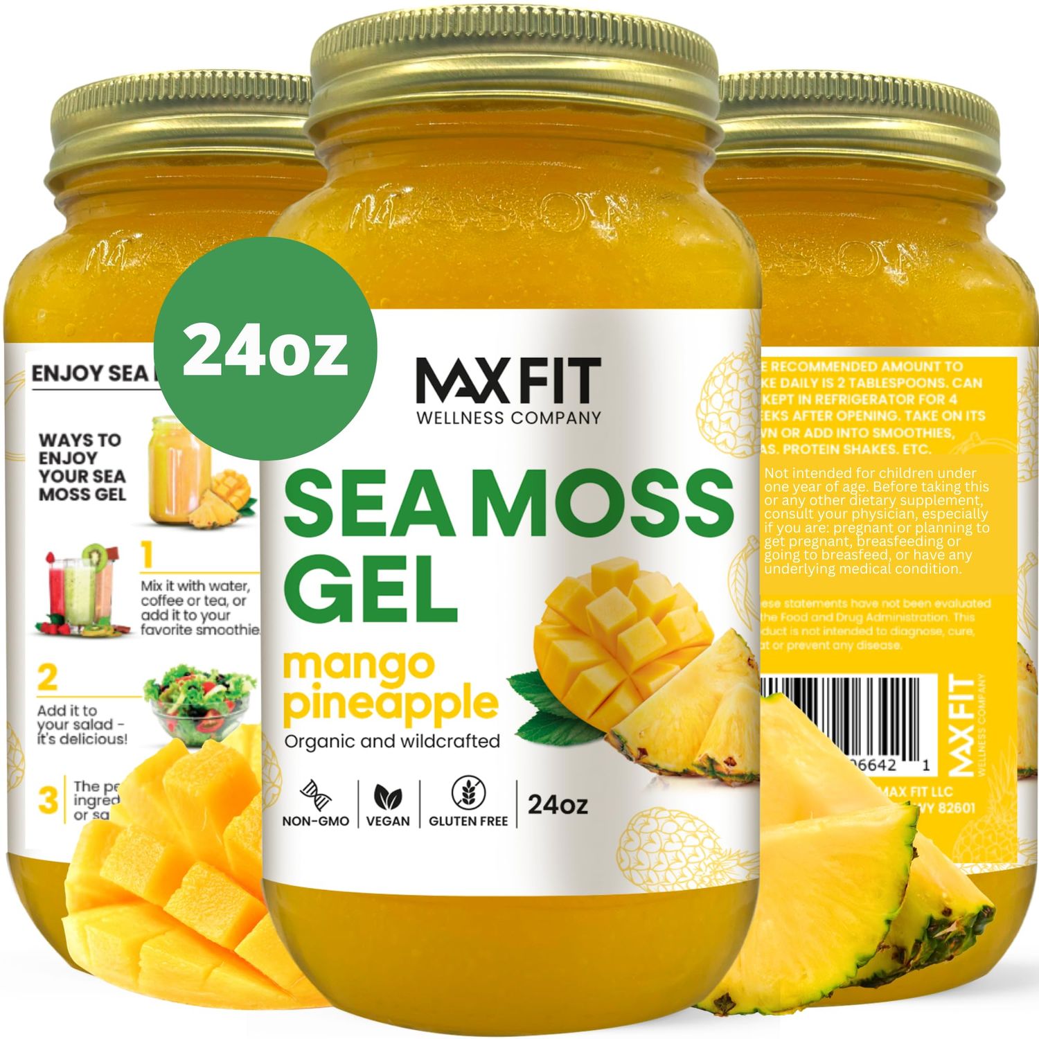 MAX FIT Sea Moss Gel Raw (12 Flavors) 24oz Wildrafted Gold Sea Moss Gel from Saint Lucia 92 Vitamins and Minerals Pure RawNon-GMO Vegan Superfood