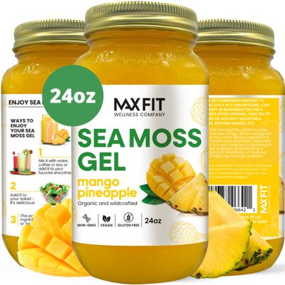 MAX FIT Sea Moss Gel Raw (12 Flavors) 24oz Wildrafted Gold Sea Moss Gel from Saint Lucia 92 Vitamins and Minerals Pure RawNon-GMO Vegan Superfood