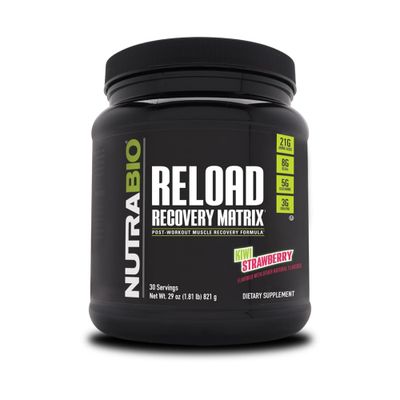 NutraBio Reload - Powerful Muscular Recovery Formula - Post-Workout Supplement - 3G Creatine - 8G BCAAs - 5G Glutamine - 30 Servings, Kiwi Strawberry