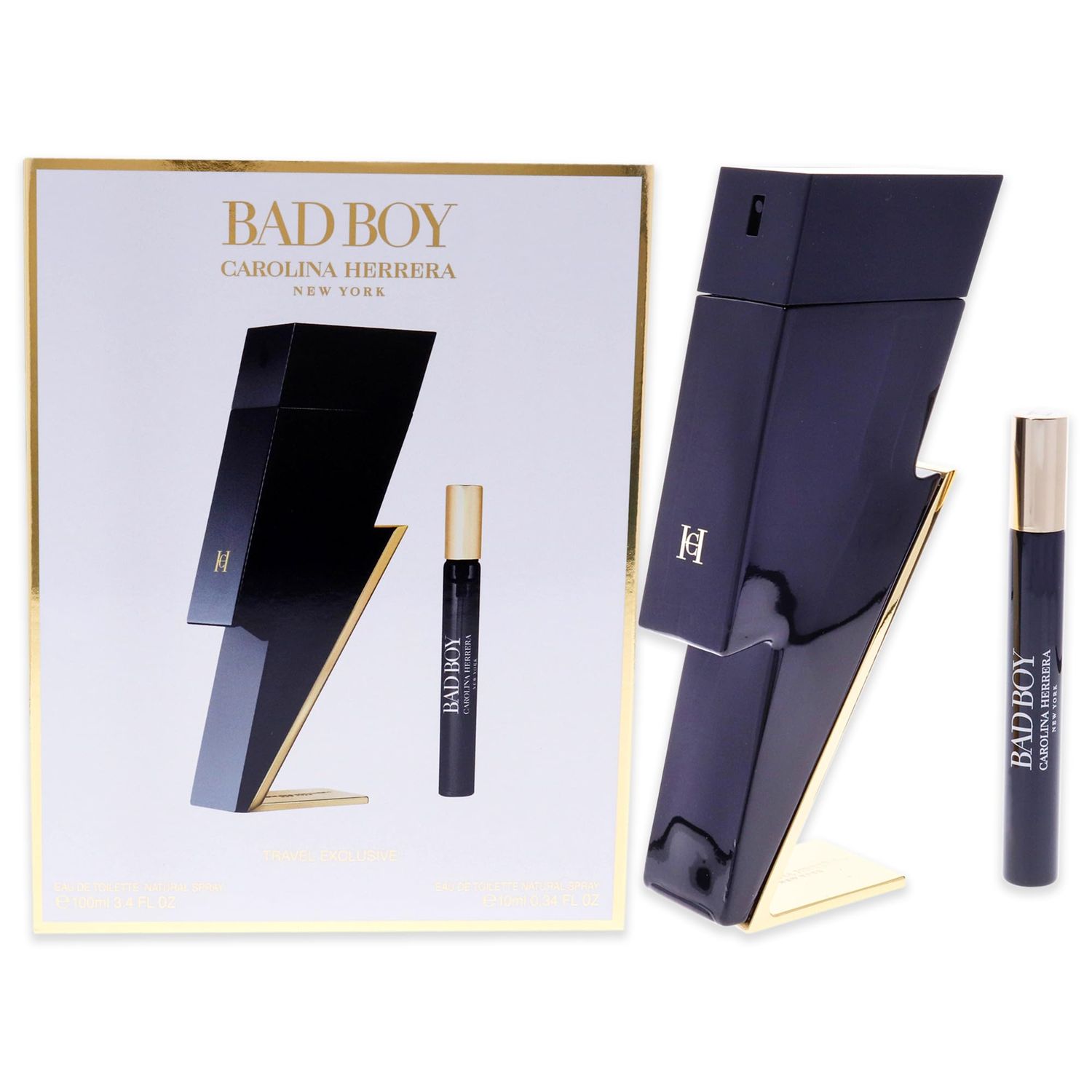Carolina Herrera Bad Boy 2-Piece Travel Set for Men (3.4 Oz Eau De Toilette Spray 0.34 Oz Eau De Toilette Spray)