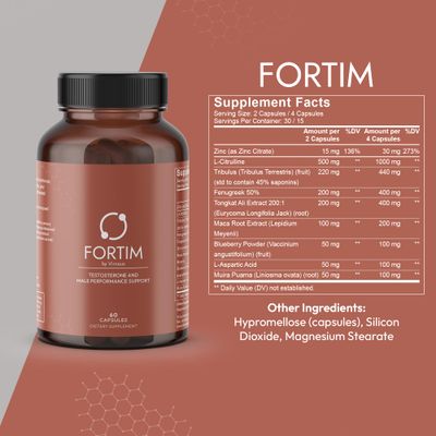 Fortim - Testosterone Support Supplement Made by Doctors for Vitality and Hormonal Health with Fenugreek, L-Citrulline, Tongkat Ali for Energy, Endurance, and Stamina 60 Capsules