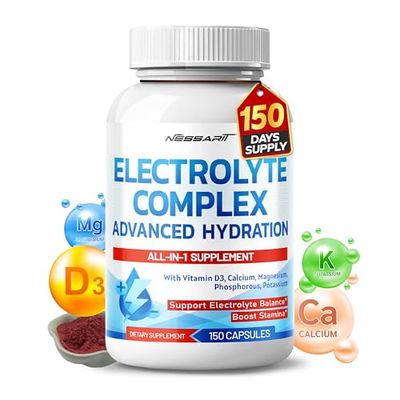 Electrolyte Complex - Advanced Hydration with Vitamin D3, Calcium, Magnesium, Phosphorus, Potassium - 150 Count - Made Tested in The USA