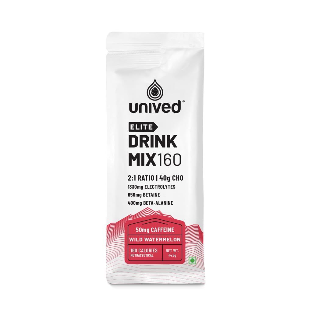 Unived Elite Drink Mix 160 Isotonic Energy Drink 21 Ratio 40g Carbohydrates with Betaine Beta-Alanine Endurance Athletes Sports Drink Wild Watermelon (50mg Caffeine), 8 Pack
