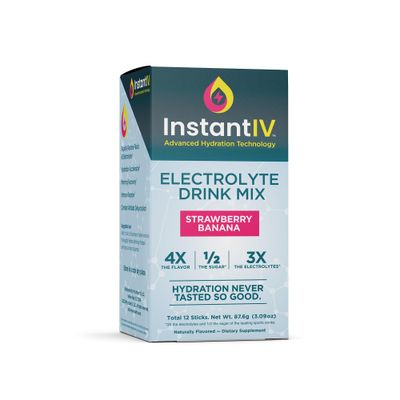 Electrolytes Powder - 3X Electrolytes,12 Sugar with Vitamin C, B3, B6, Electrolytes Powder Packets for Hydration, Recovery Immunity, Vegan Gluten Free Strawberry Banana - 12 Packets