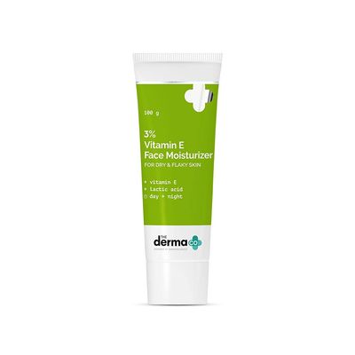 The Derma Co 3 Vitamin E Face Moisturizer for Dry Flaky Skin Soothes, Hydrates Nourishes Makes Skin Soft Supple Quick Absorbing, Fragrance-Free Formula 3.53 Oz100g