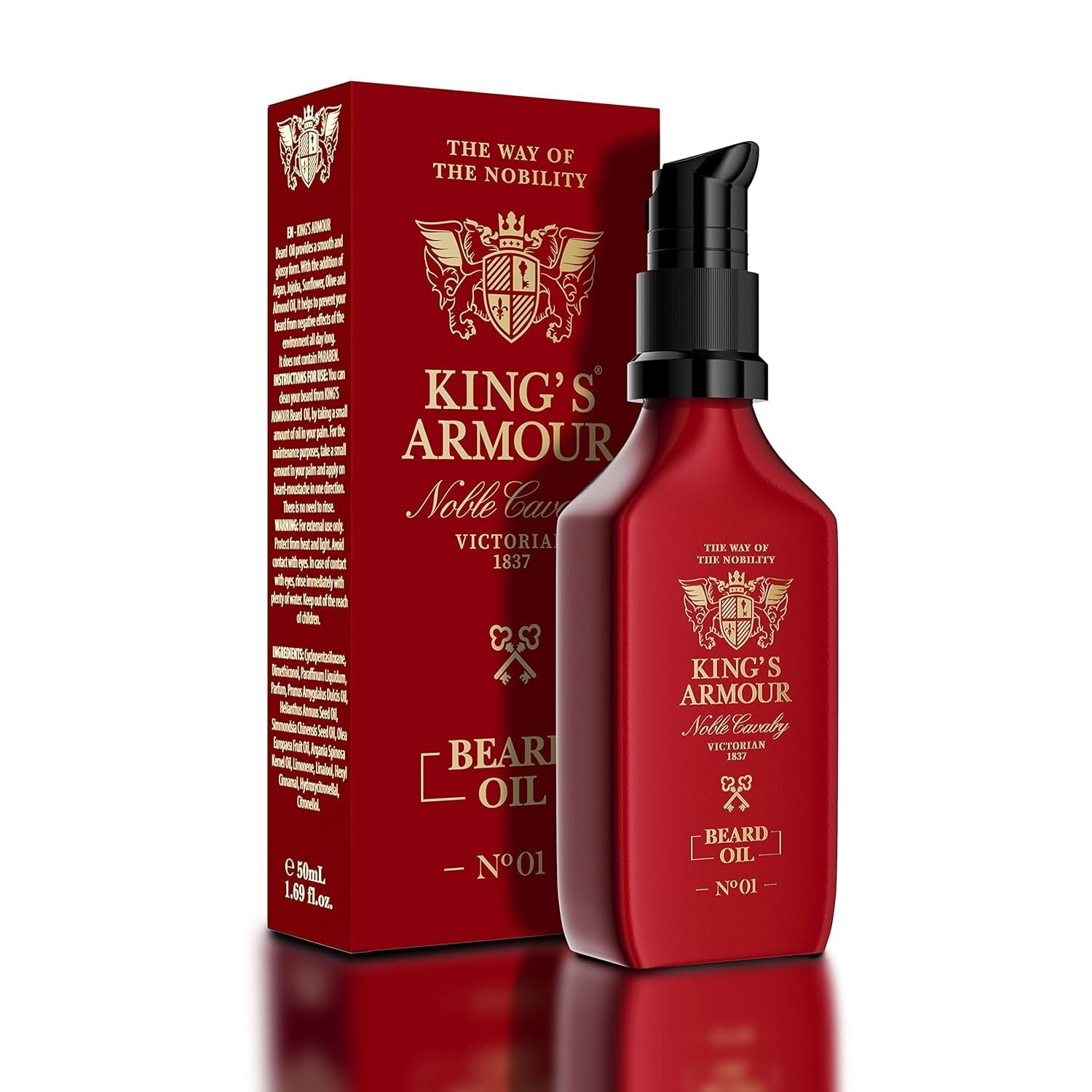King&#39;s Armour Beard Oil - Softens, Strengthens, Grows Conditions Beard - Unique Oils of Jojoba, Argan and Sweet Almond - Refreshes All Day Long with Its Magical Fragrance 50 ml (1.69 Fl Oz)
