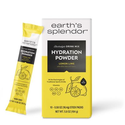 Earth&#39;s Splendor Hydration Powder, Lemon Lime 10 Pack Single Serving Electrolyte Sticks