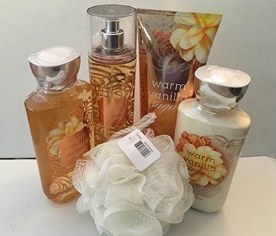 Warm Vanilla Sugar Deluxe 5 Piece Bundle Gift Set Full, Size Cream, Lotion, Shower Gel, Fragrance Mist Shower Sponge (packaging may vary).