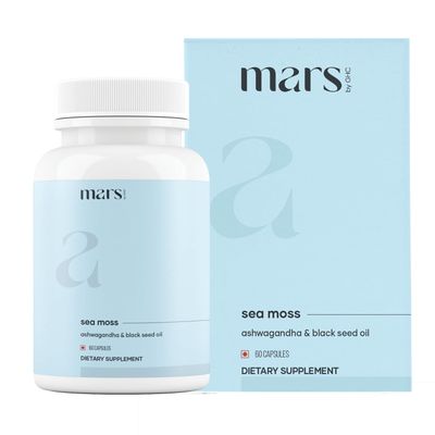 Mars Sea Moss Caps Surge Natural (60N) Packed with 84 Essential Minerals Powered with Black Seed Oil, Surgemax Vitamin D3 Overall Well-Being - Pack of 1