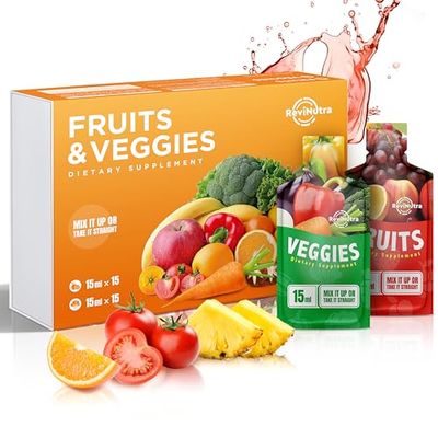 Fruit and Veggies Supplement - 30 Pouches Superfoods Super Greens for Adults Kids - Liquid Fruits and Vegetables with Vitamins Minerals - Support Energy, Detox, Immunity, Digestion Metabolism