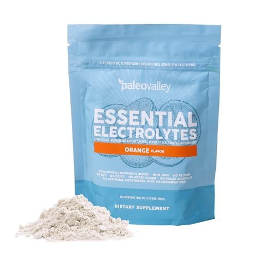 Paleovalley Essential Electrolytes Powder - Full Spectrum Orange Electrolyte Powder for Hydration, Energy and Muscle Recovery - No Sugar Added - 28 Servings