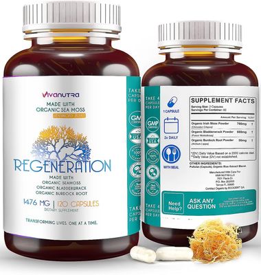 Organic Sea Moss Capsules, Bladderwrack Burdock Root 120 Count - Wildcrafted Raw Organic Irish Seamoss Powder Gel Pills - Wild Irish Moss Alkaline Supplement Vegan Super Food - 2 Month Supply