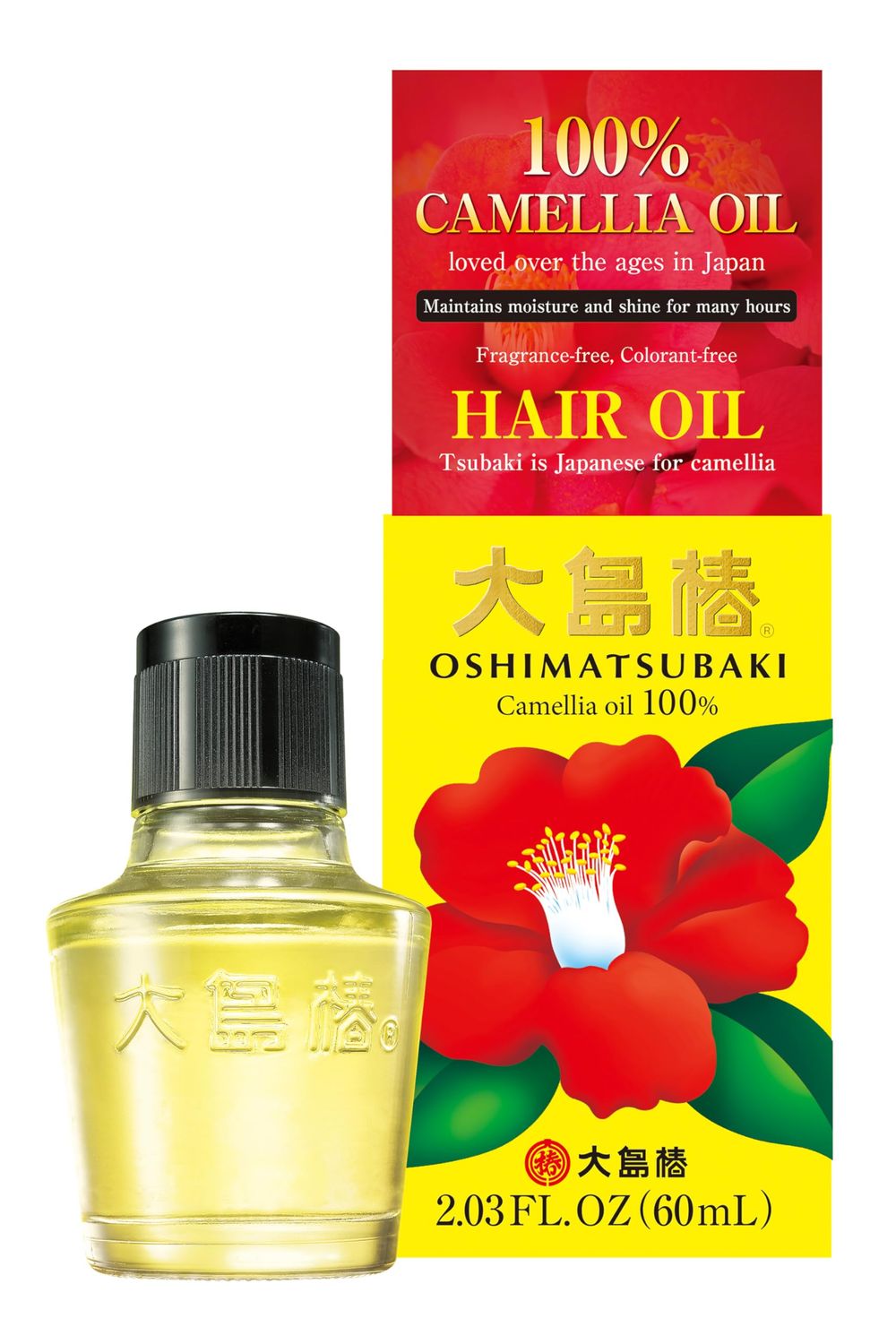 Oshima Tsubaki Japanese Camellia Oil, 100 Pure Camellia Seed Oil for Hair, Face, Body, Nails and Beard, Multi-Use Oil (2.03 FL. OZ 60mL) English Ver.