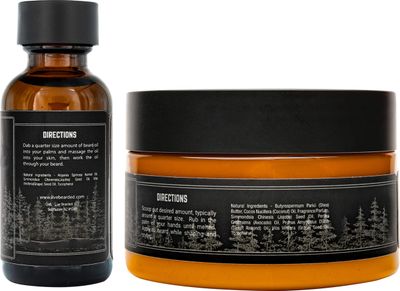 Live Bearded Beard Oil and Butter Grooming Kit - Made in the USA - All-Natural Ingredients with Shea, Argan, Jojoba - Growth Support Straight Up Unscented - Fragrance-Free