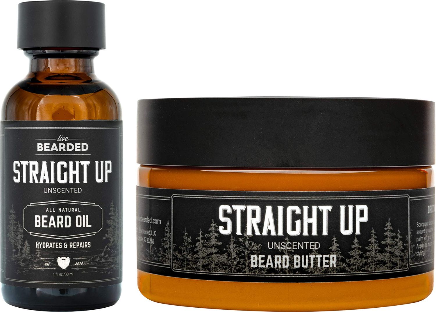 Live Bearded Beard Oil and Butter Grooming Kit - Made in the USA - All-Natural Ingredients with Shea, Argan, Jojoba - Growth Support Straight Up Unscented - Fragrance-Free