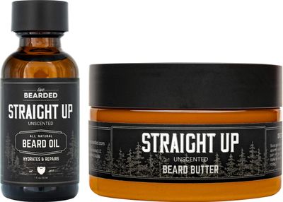 Live Bearded Beard Oil and Butter Grooming Kit - Made in the USA - All-Natural Ingredients with Shea, Argan, Jojoba - Growth Support Straight Up Unscented - Fragrance-Free