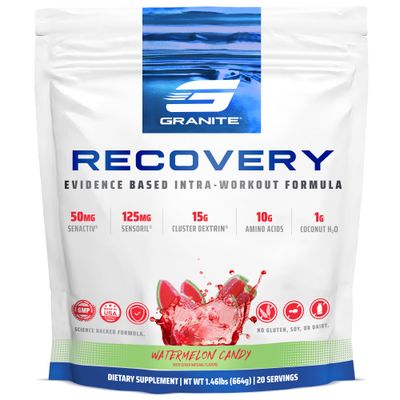 Granite Nutrition Recovery - Premium Intra-Workout Drink with EAAs, Cluster Dextrin, Sensoril Senactiv for Athletic Performance and Lean Muscle Gains - Watermelon Candy (20 Servings)