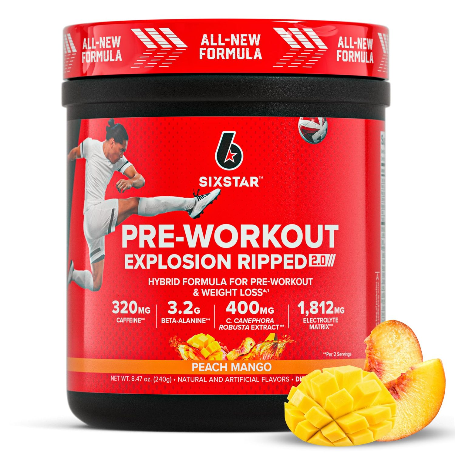 Six Star Pre-Workout Explosion, Peach Mango (30 Servings) - Preworkout Energy Powder Supplement for Men Women - Pre Workout Drink Mix with Creatine Beta Alanine - Sports Nutrition Products
