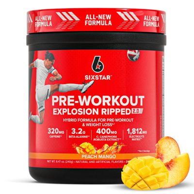 Six Star Pre-Workout Explosion, Peach Mango (30 Servings) - Preworkout Energy Powder Supplement for Men Women - Pre Workout Drink Mix with Creatine Beta Alanine - Sports Nutrition Products