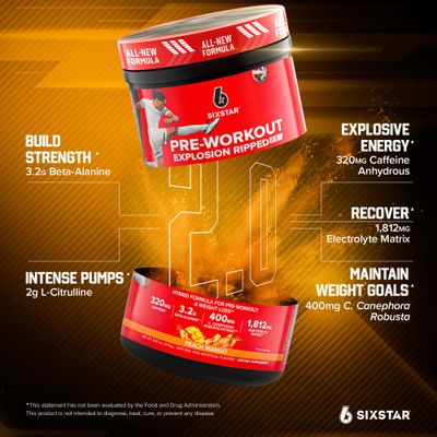 Six Star Pre-Workout Explosion, Peach Mango (30 Servings) - Preworkout Energy Powder Supplement for Men Women - Pre Workout Drink Mix with Creatine Beta Alanine - Sports Nutrition Products