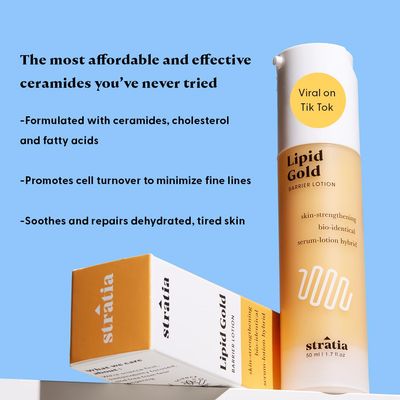 Stratia Lipid Gold - Skin-Strengthening Ceramide Moisturizer with Niacinamide, Hydrates Soothes All Skin Types, 1.7 Fl Oz
