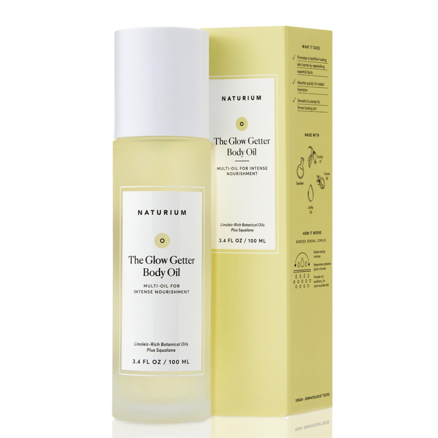Naturium The Glow Getter Body Oil, Multi-Oil for Intense Nourishment, Hydrating Moisturizing Formula, Vegan Cruelty-Free, 3.4 oz