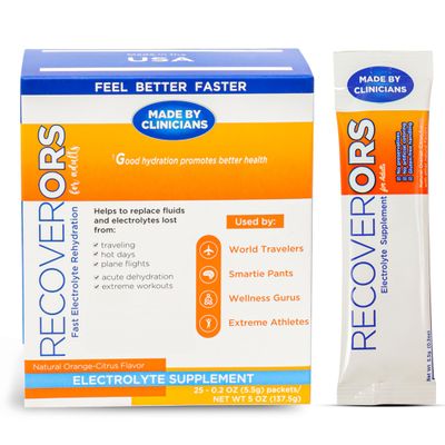 RecoverORS 8 in 1 Electrolyte Powder Vitamin C Defense Hydration, Dual Keto Food Friendly Potassium Supplement Booster, Adult Low Carb Rehydration Solution Drink Mix (25-Pack)