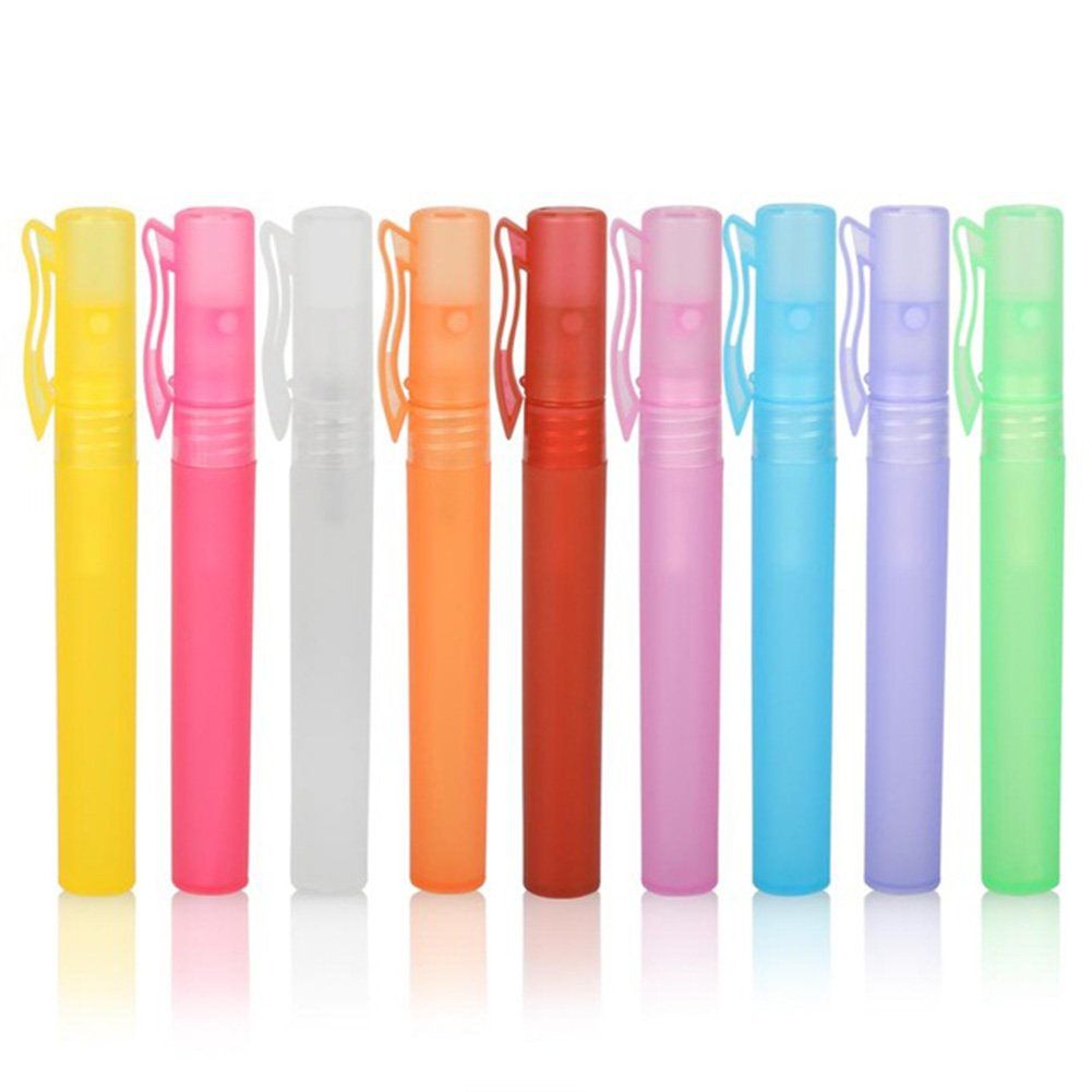 Furnido 10ml 13oz Mini Portable pen Perfume Bottle Spray Bottle sample small empty containers fragrances atomizer refillable bottles colored Plastic Pen Shape Travel set-pack of 10 Random Color