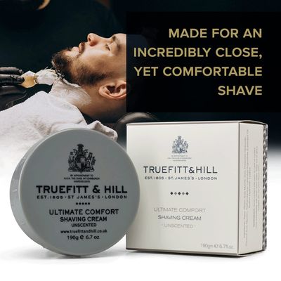Truefitt Hill Shaving Cream Bowl - Ultimate Comfort - Premium Glycerin-Based Lather, Smooth Glide, and Hydration for a Luxurious Shave, No Added Fragrance - 6.7 oz.