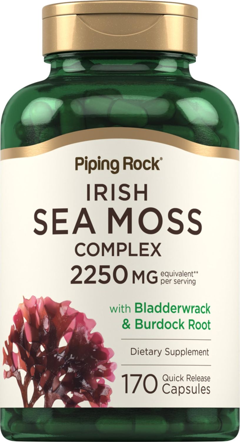 Piping Rock Irish Sea Moss Capsules 2250mg 170 Count Complex with Bladderwrack Burdock Root Non-GMO, Gluten Free Supplement