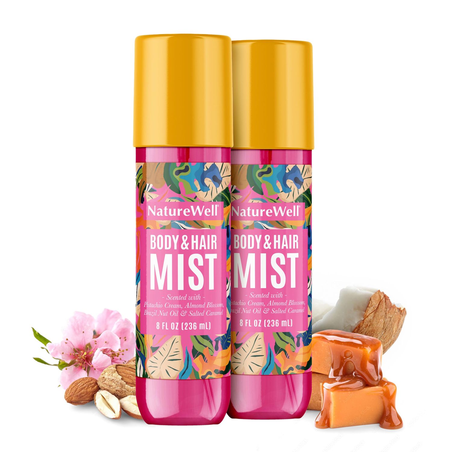 NATURE WELL Cheeky Hair Body Mist, Lightweight Mist Made for Head-To-Toe, Deliciously Sweet Warm Long-Lasting Brazilian Nut Scent, 8 Fl Oz (Pack of 2)