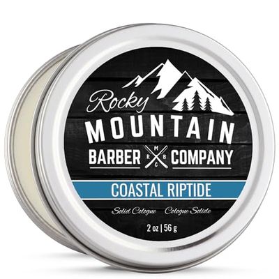 Rocky Mountain Barber Company Solid Cologne for Men - Coastal Riptide Scent - 2 Oz Size - Made with Coconut Oil, Shea Butter - Long-Lasting Scent (Coastal Riptide)