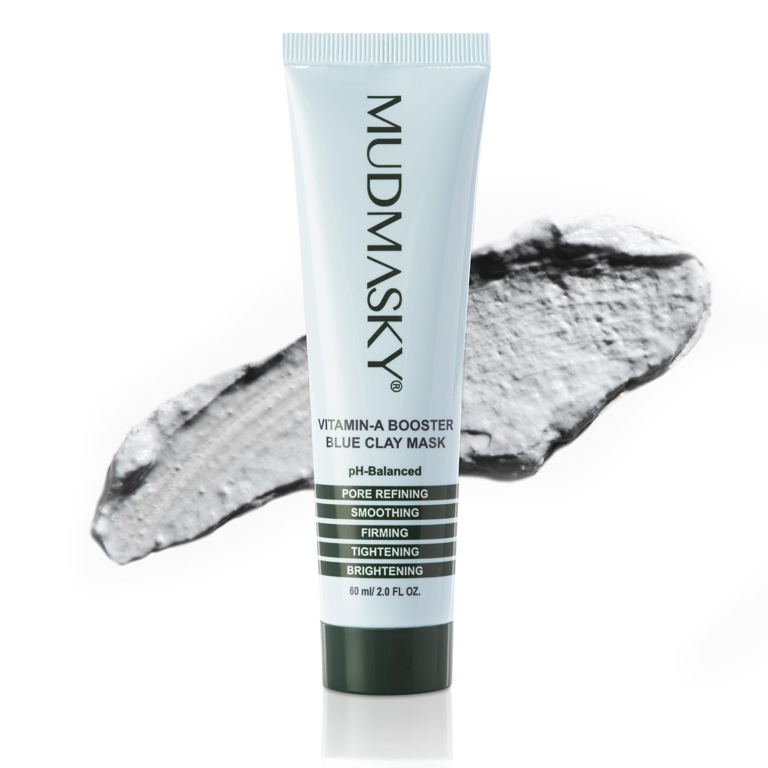 MUDMASKY Vitamin-A Booster Blue Clay Mask 60ml 2.0FL - Natural Retinol Alternative with Bakuchiol, Skin Care for Pore Refinement, Tightening Brightening - Fragrance-Free Beauty Face Mask