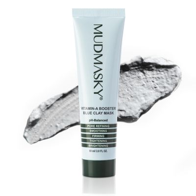 MUDMASKY Vitamin-A Booster Blue Clay Mask 60ml 2.0FL - Natural Retinol Alternative with Bakuchiol, Skin Care for Pore Refinement, Tightening Brightening - Fragrance-Free Beauty Face Mask