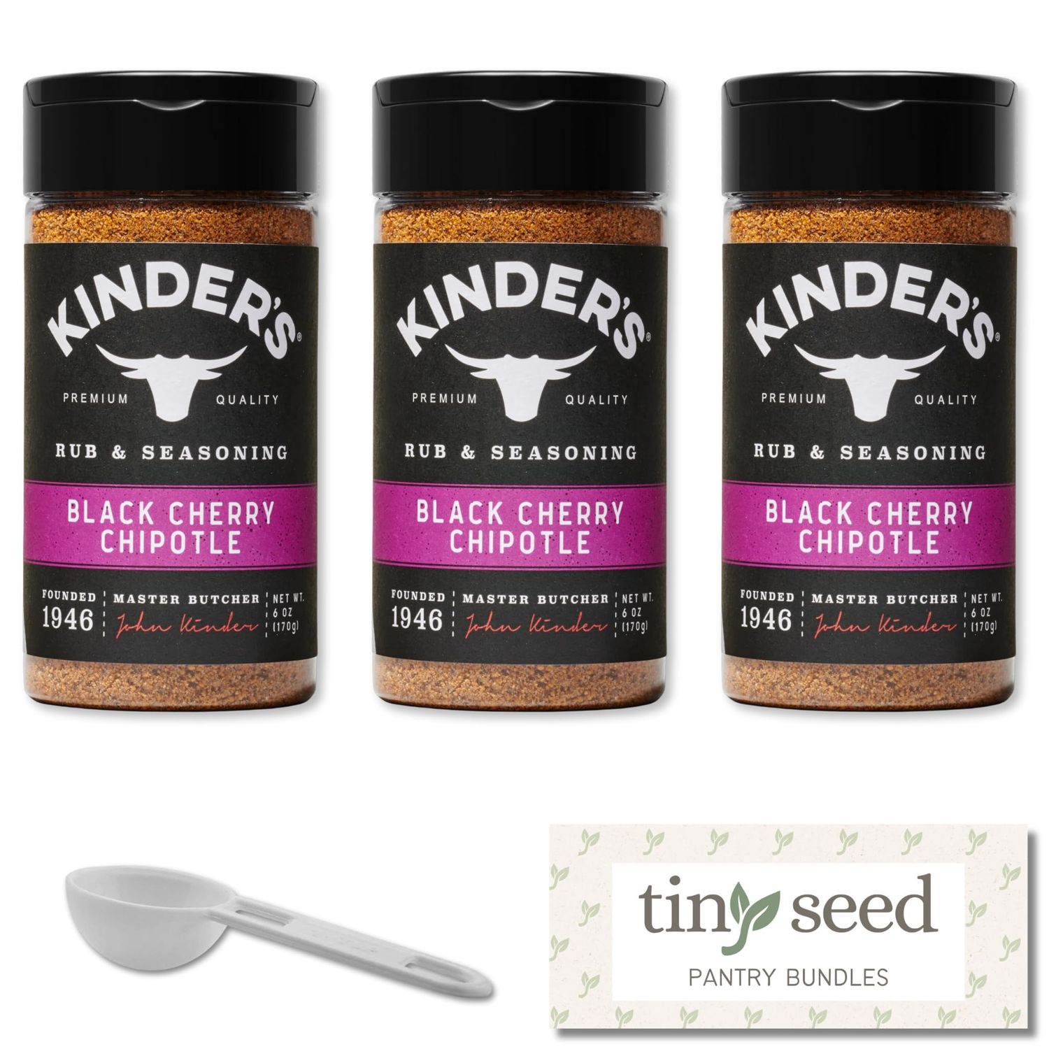 3-Pack Kinder&#39;s Black Cherry Chipotle Seasoning BBQ Rub (6 oz each). Premium Gluten-free Seasoning. Includes Complimentary Teaspoon Scoop