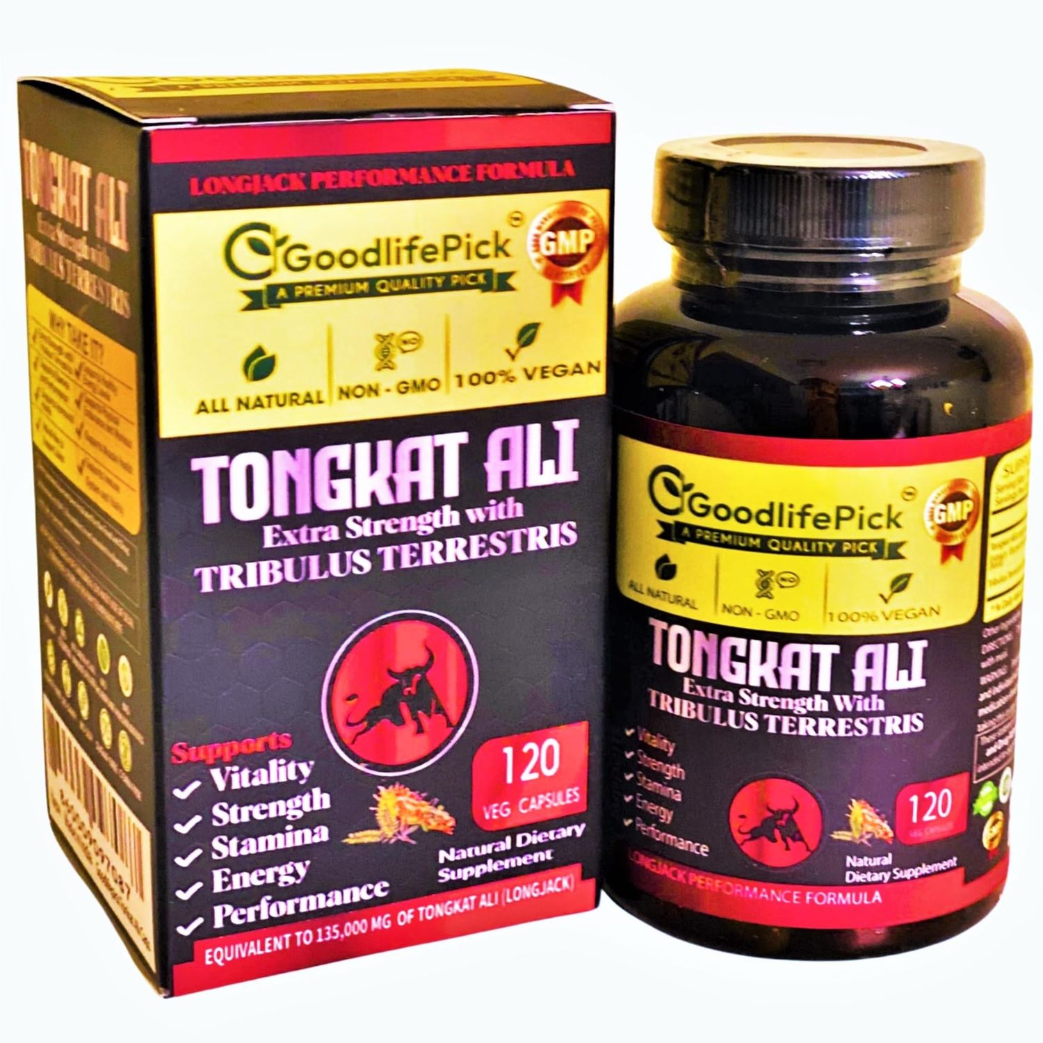 Extra Strength Tongkat Ali with Tribulus Terrestris. Powerful (1001) LongjackTongkat Ali Extract. 120 Veg Capsules Tongkat Ali for Men.All Natural, Non-GMO,Vegan, No Stearate, No Rice Powder