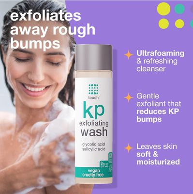 TOUCH Keratosis Pilaris Exfoliating Body Wash Cleanser - KP Body Wash with 15 Glycolic Acid, Aloe Vera, Hyaluronic Acid - 8 Ounce