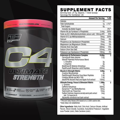Cellucor C4 Ultimate Strength Pre Workout Powder - Tri-Stim Experience 300mg CaffeineTeaCrineDynamine - Creatine Beta-Alanine - Energy Supplement for Men Women - Watermelon, 20 Servings