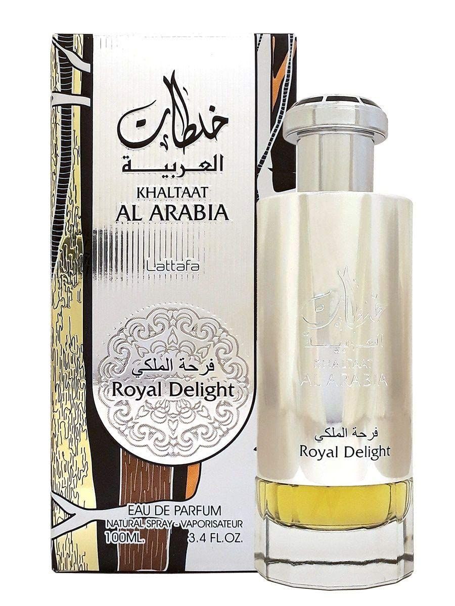Lattafa Perfumes Khaltaat Al Arabia Royal Delight (Silver) for Unisex Eau de Parfum Spray, 3.4 Ounce