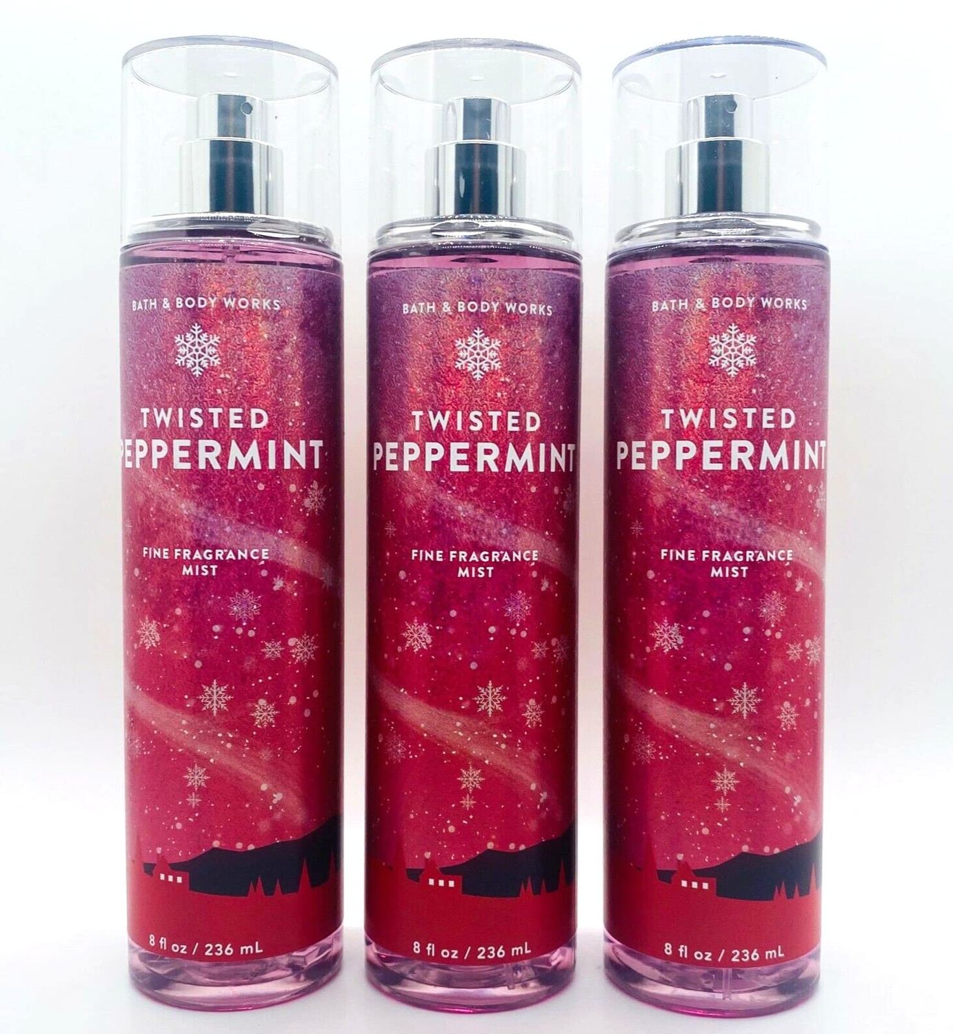 Lot of 3 Bath Body Works Holiday Traditions Twisted Peppermint Fine Fragrance Mist 8 oz each (Twisted Peppermint)