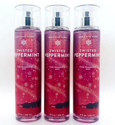 Lot of 3 Bath Body Works Holiday Traditions Twisted Peppermint Fine Fragrance Mist 8 oz each (Twisted Peppermint)
