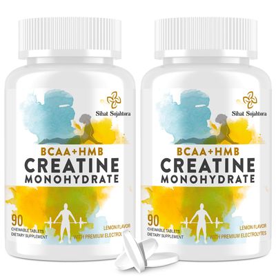Sihat Sejahtera 8-in-1 Creatine Monohydrate with BCAA HMB, 5000 mg for Men Women, Creatine Chews for Muscle, Recovery, Endurance Strength, High Absorption, Lemon Flavor, Sugar-Free, 180 Tablets