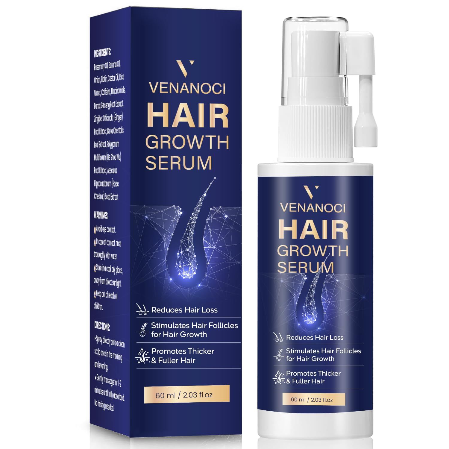 VENANOCI Hair Growth Serum Spray with Rosemary, Biotin, Batana Oil Rice Water - Natural Anti-Hair Loss Treatment for Thinning Hair - Promotes Thicker, Fuller Hair for Women Men - All Hair Types