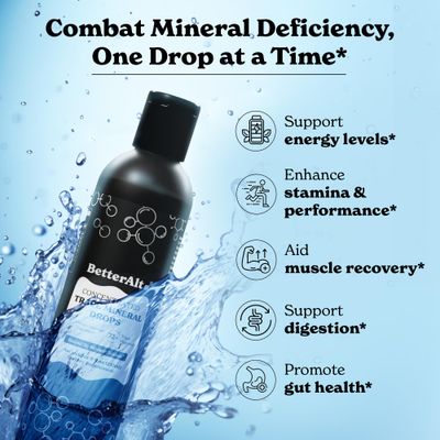 Better Alt Concentrated Trace Mineral Drops Contains 72 Minerals Lab-Tested for Purity Supports Digestion, Aids Muscle Recovery, and Boosts Energy 2-Month Pack with 96 Servings
