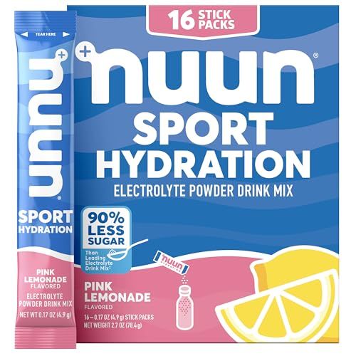Nuun Sport Electrolyte Powder Packets with Magnesium, Calcium, Potassium, Chloride, and Sodium, Hydration Packets for On-the-Go, Pink Lemonade Flavor, Gluten Free Vegan, 16 Single Servings